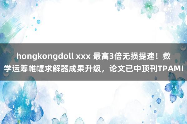 hongkongdoll xxx 最高3倍无损提速！数学运筹帷幄求解器成果升级，论文已中顶刊TPAMI
