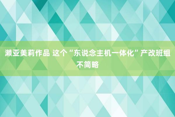 濑亚美莉作品 这个“东说念主机一体化”产改班组不简略